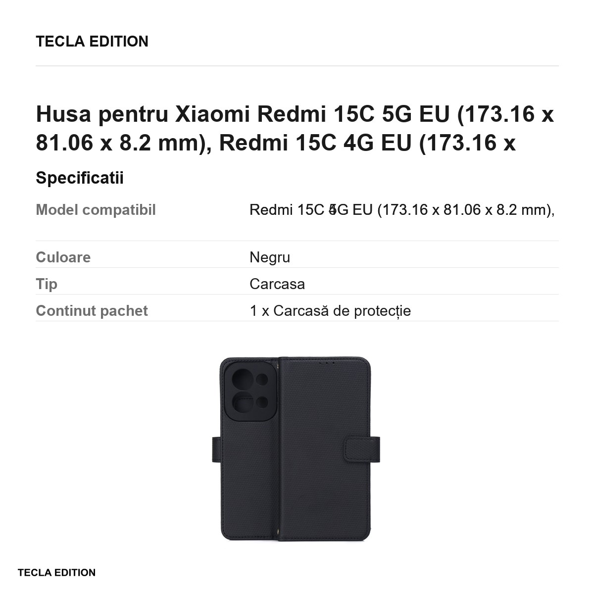 Husa Smart Triangle pentru Xiaomi Redmi 15C 5G EU, Redmi 15C 4G EU, tip carte, Negru [2]