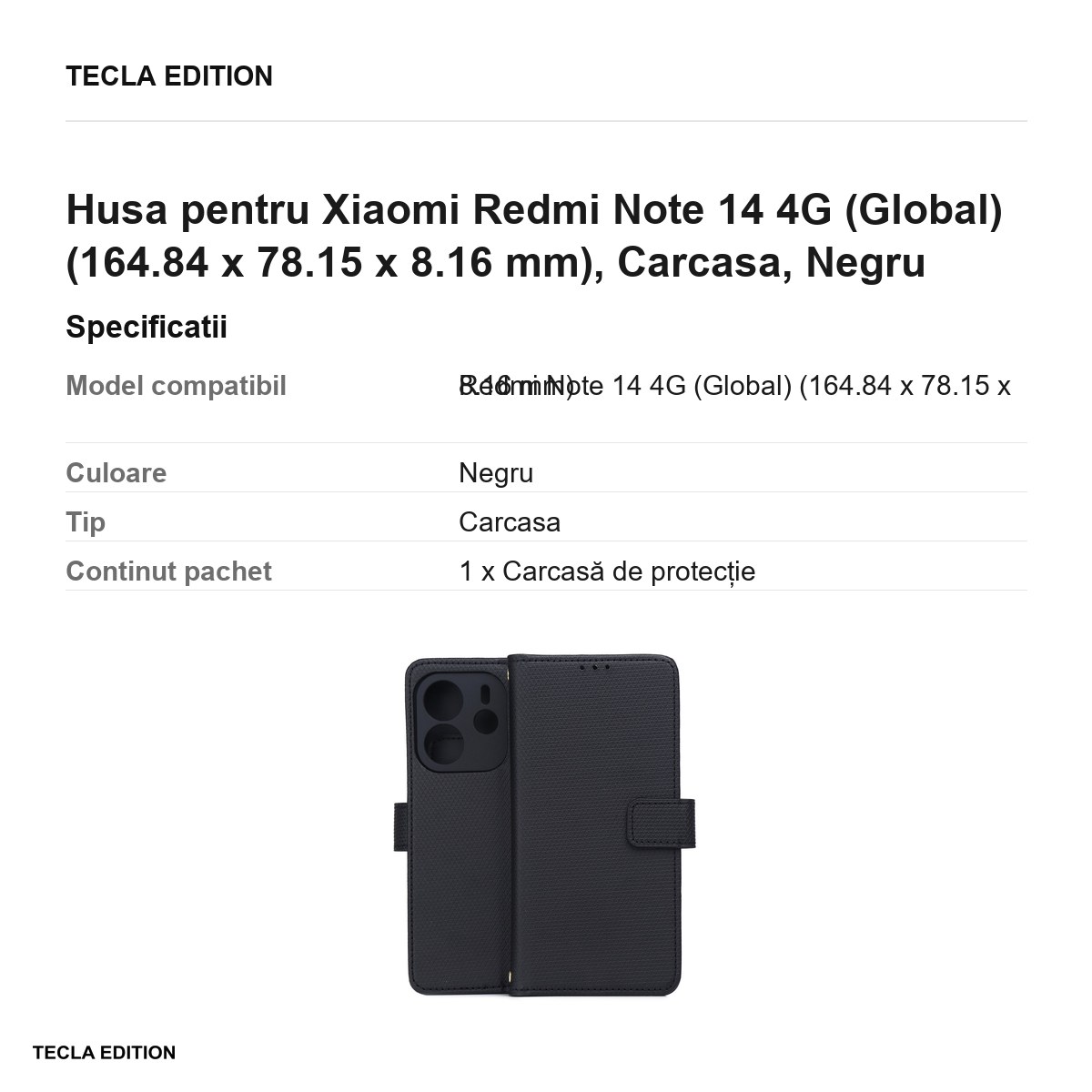 Husa Smart Triangle pentru Xiaomi Redmi Note 14 4G (Global), tip carte, Negru [2]
