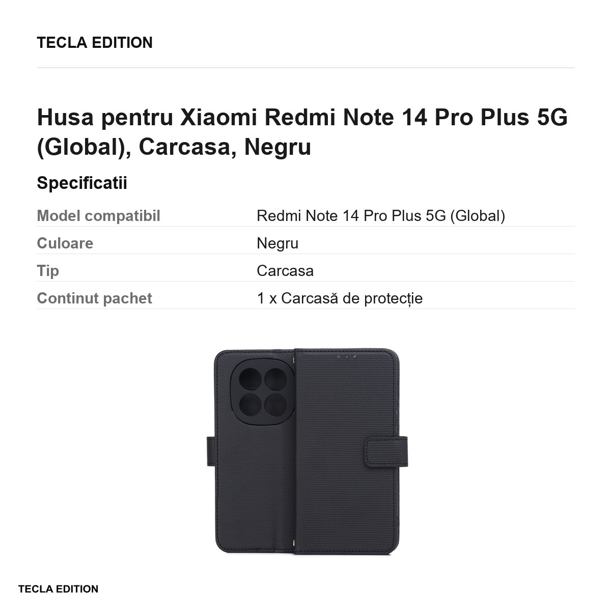 Husa Smart Triangle pentru Xiaomi Redmi Note 14 Pro Plus 5G (Global), tip carte, Negru [2]