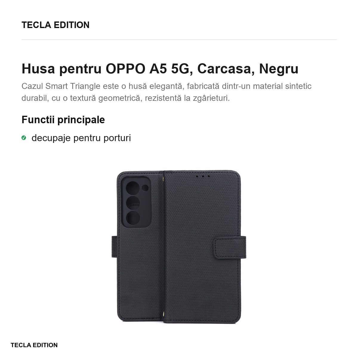 Husa Smart Triangle pentru OPPO A5 5G, tip carte, Negru [1]