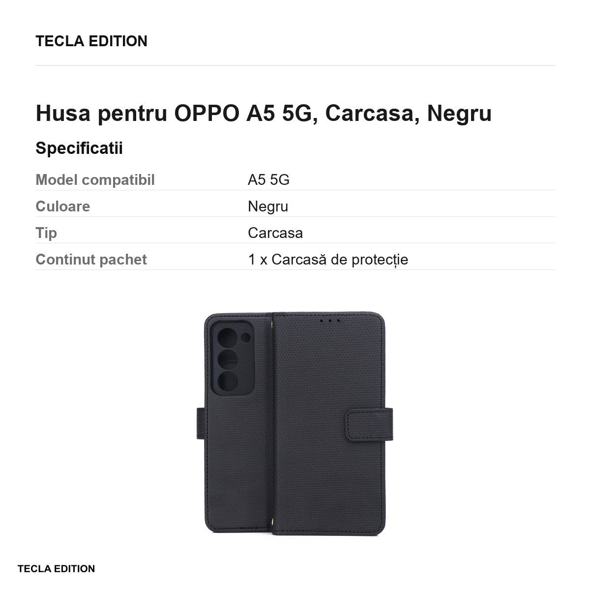 Husa Smart Triangle pentru OPPO A5 5G, tip carte, Negru [2]