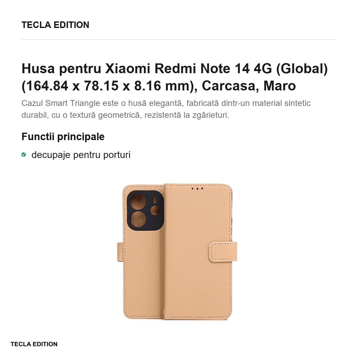 Husa Smart Triangle pentru Xiaomi Redmi Note 14 4G (Global), tip carte, Maro [1]
