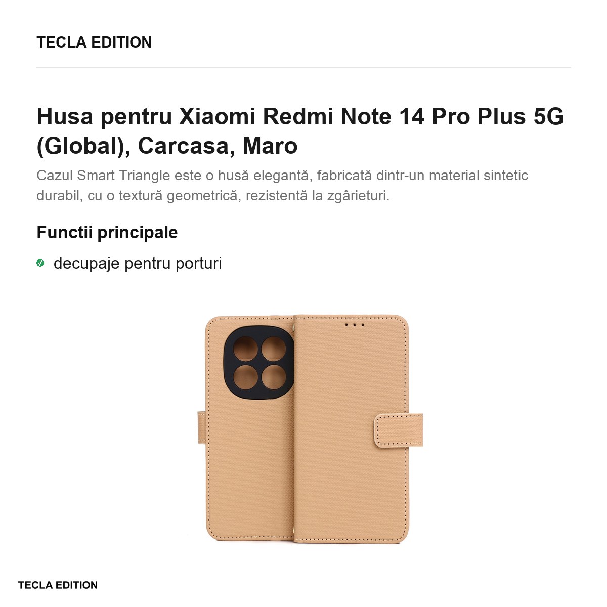 Husa Smart Triangle pentru Xiaomi Redmi Note 14 Pro Plus 5G (Global), tip carte, Maro [1]