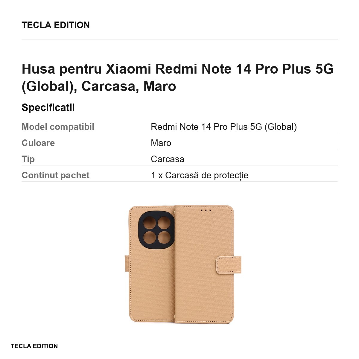 Husa Smart Triangle pentru Xiaomi Redmi Note 14 Pro Plus 5G (Global), tip carte, Maro [2]