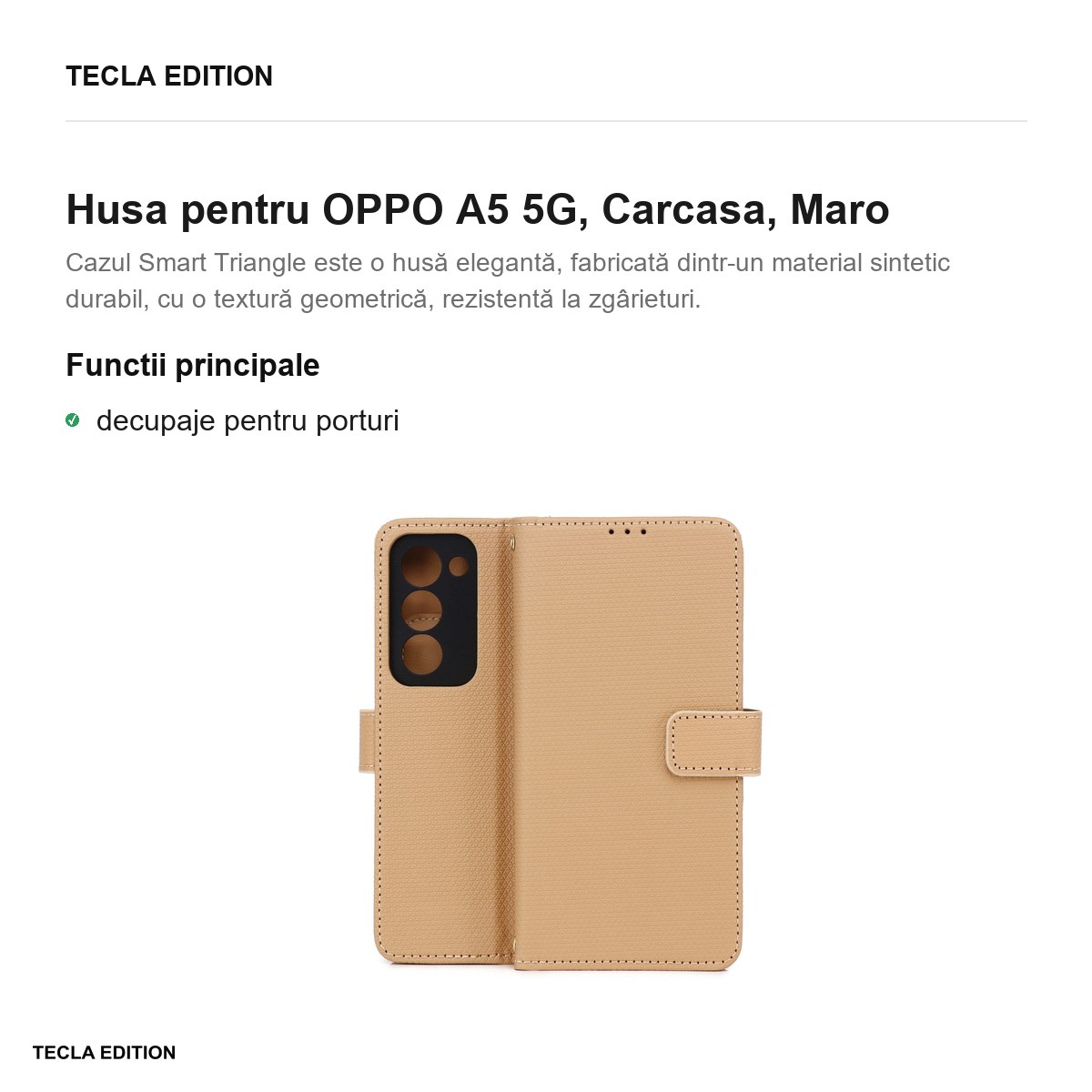 Husa Smart Triangle pentru OPPO A5 5G, tip carte, Maro [1]