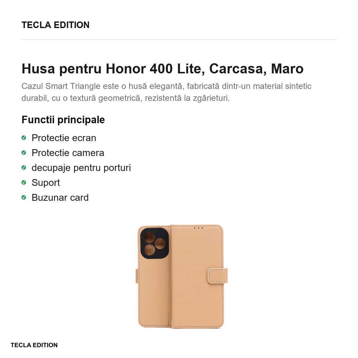 Husa Smart Triangle pentru Honor 400 Lite, tip carte, Maro [1]