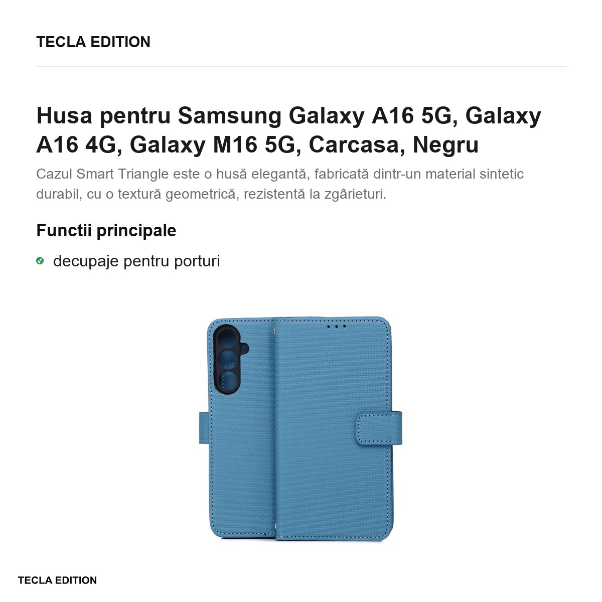 Husa Smart Triangle pentru Samsung Galaxy A16 5G, Galaxy A16 4G, Galaxy M16 5G, tip carte, Albastru [1]