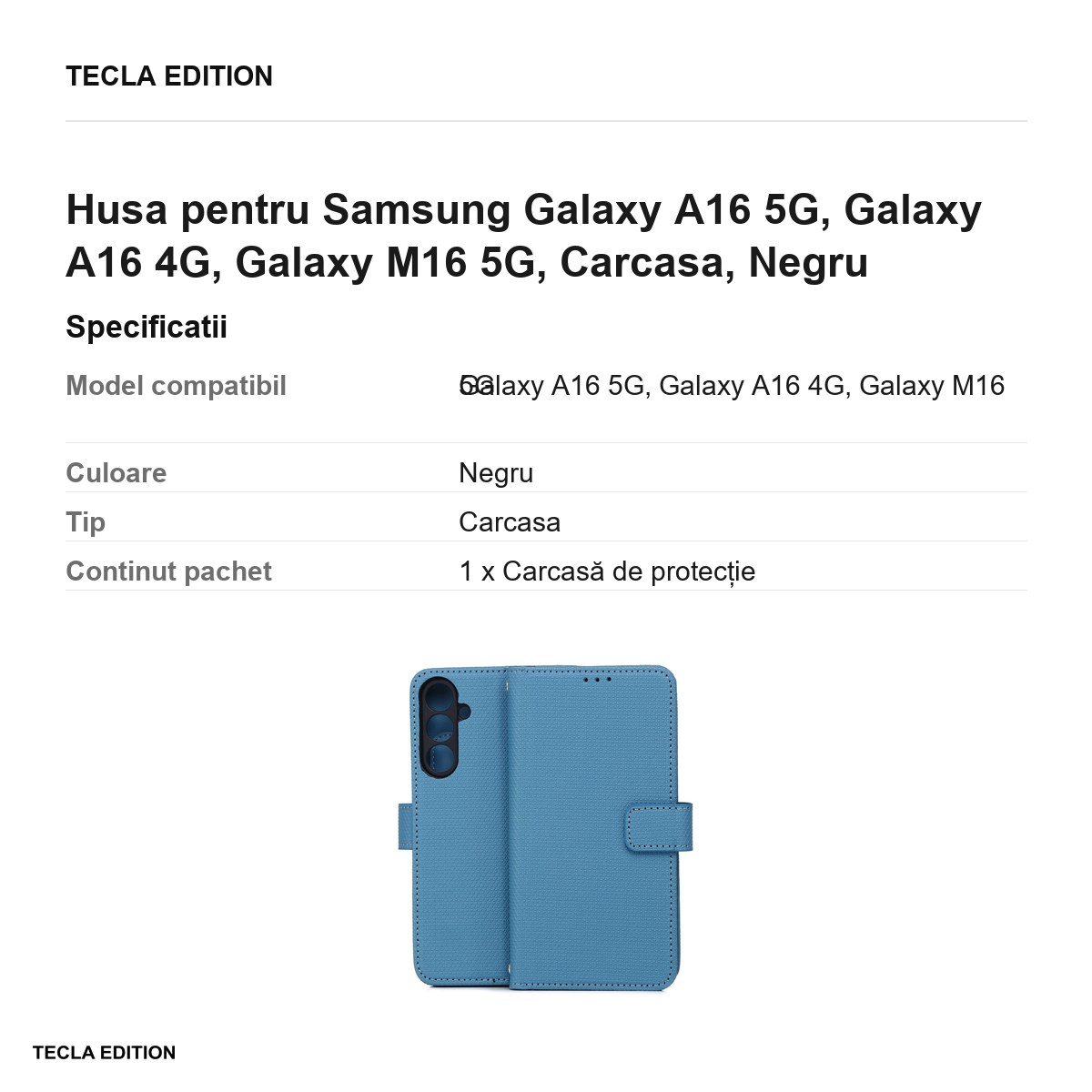 Husa Smart Triangle pentru Samsung Galaxy A16 5G, Galaxy A16 4G, Galaxy M16 5G, tip carte, Albastru [2]