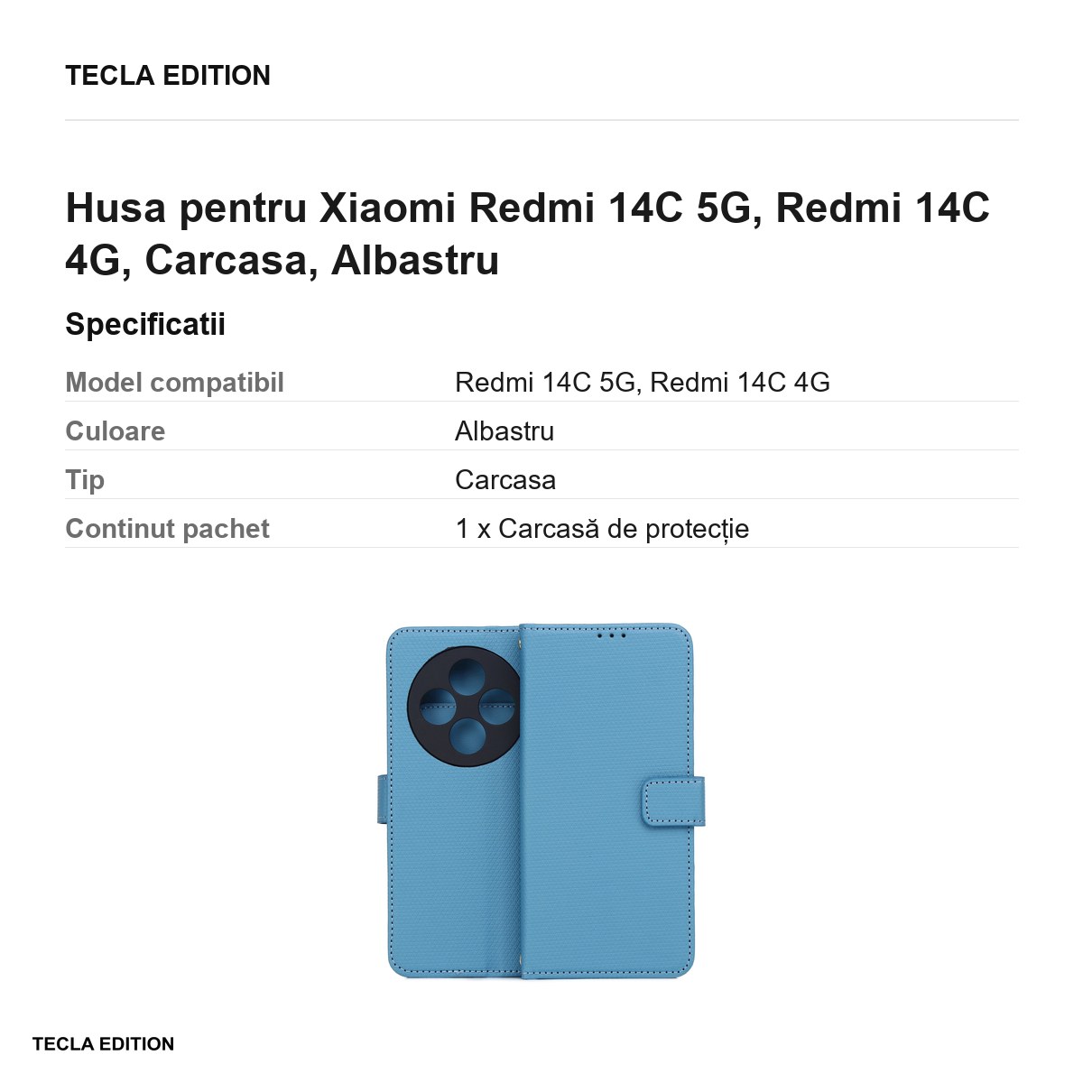 Husa Smart Triangle pentru Xiaomi Redmi 14C 5G, Redmi 14C 4G, tip carte, Albastru [2]