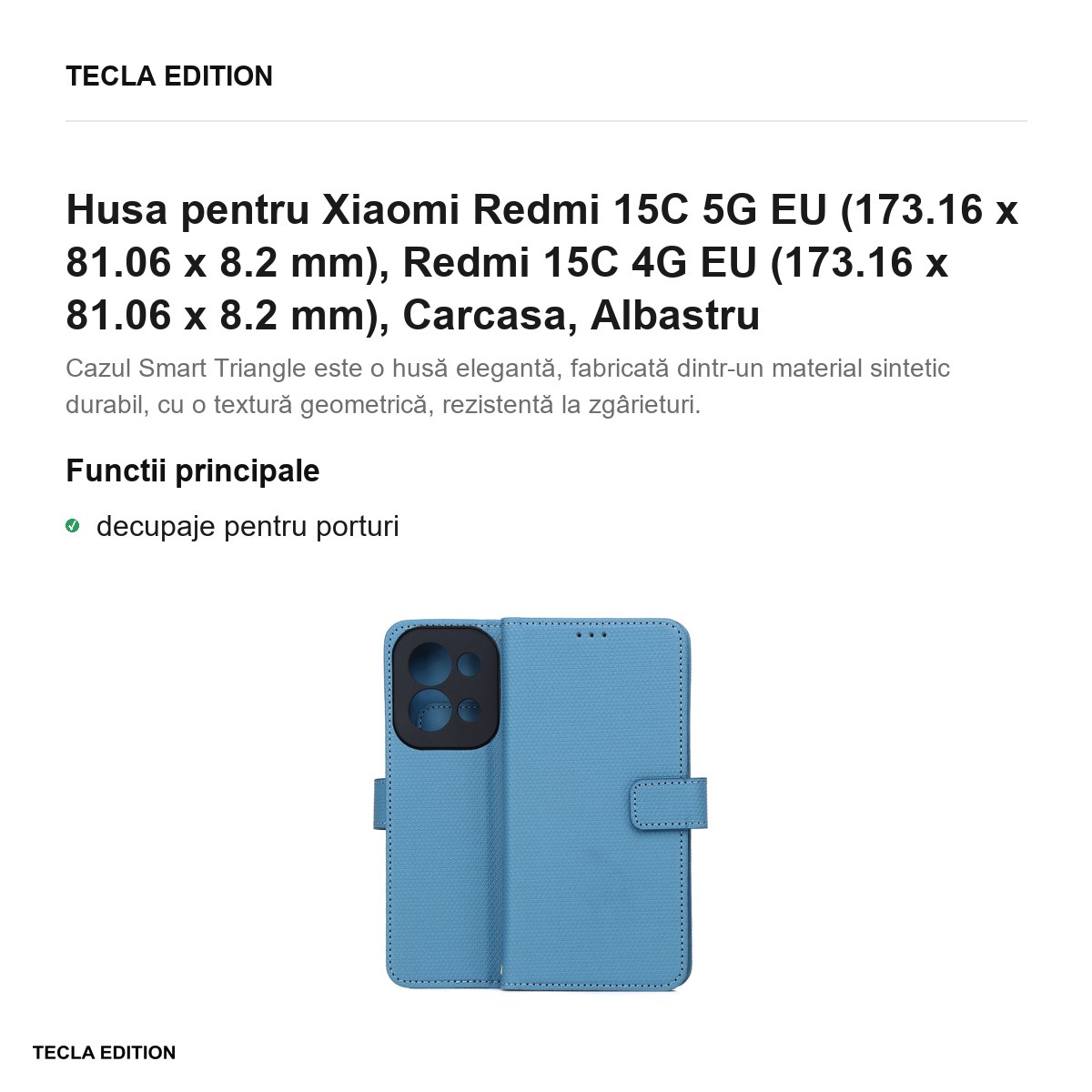Husa Smart Triangle pentru Xiaomi Redmi 15C 5G EU, Redmi 15C 4G EU, tip carte, Albastru [1]
