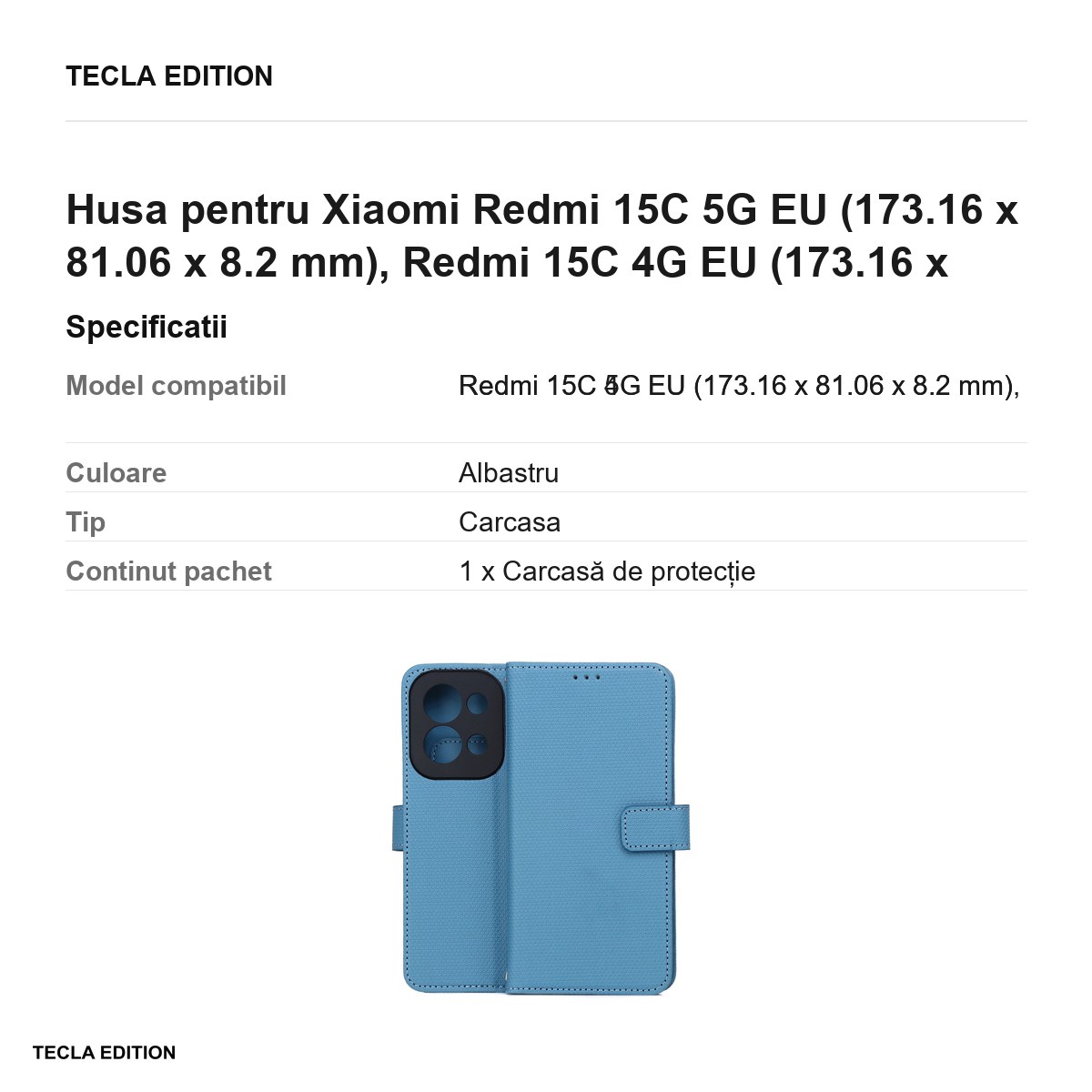 Husa Smart Triangle pentru Xiaomi Redmi 15C 5G EU, Redmi 15C 4G EU, tip carte, Albastru [2]