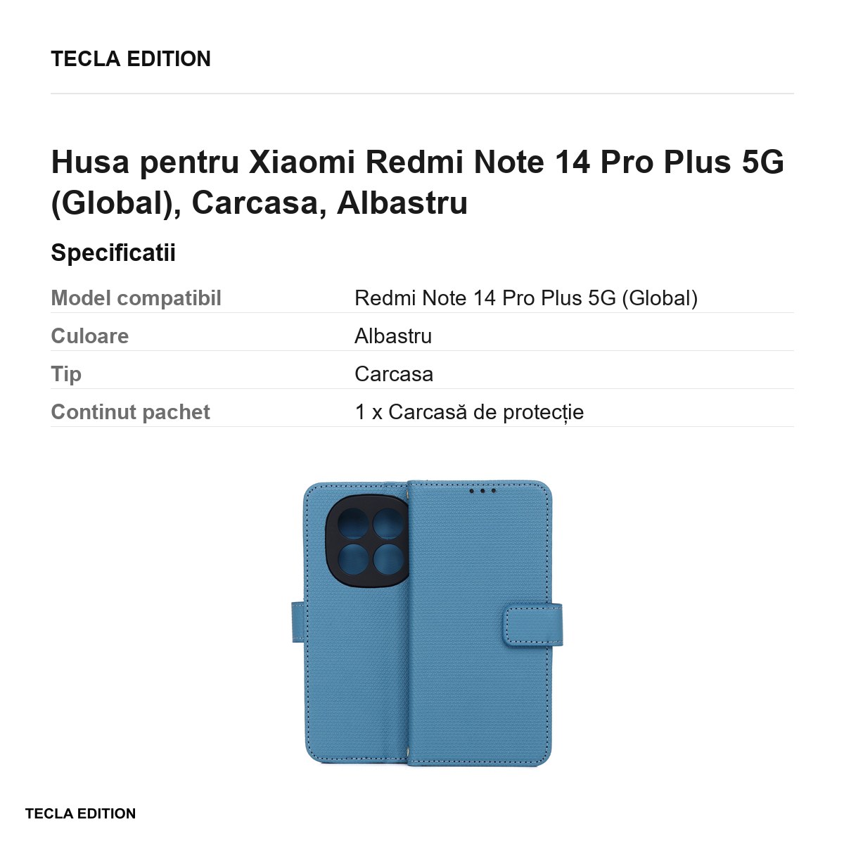 Husa Smart Triangle pentru Xiaomi Redmi Note 14 Pro Plus 5G (Global), tip carte, Albastru [2]