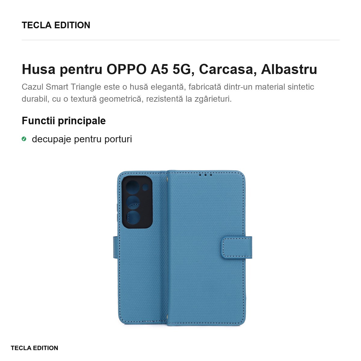 Husa Smart Triangle pentru OPPO A5 5G, tip carte, Albastru [1]