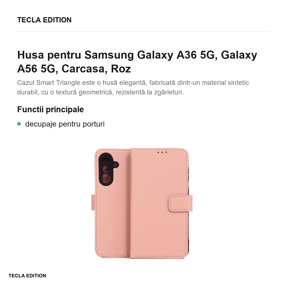 Husa Smart Triangle pentru Samsung Galaxy A36 5G, Galaxy A56 5G, tip carte, Roz [1]