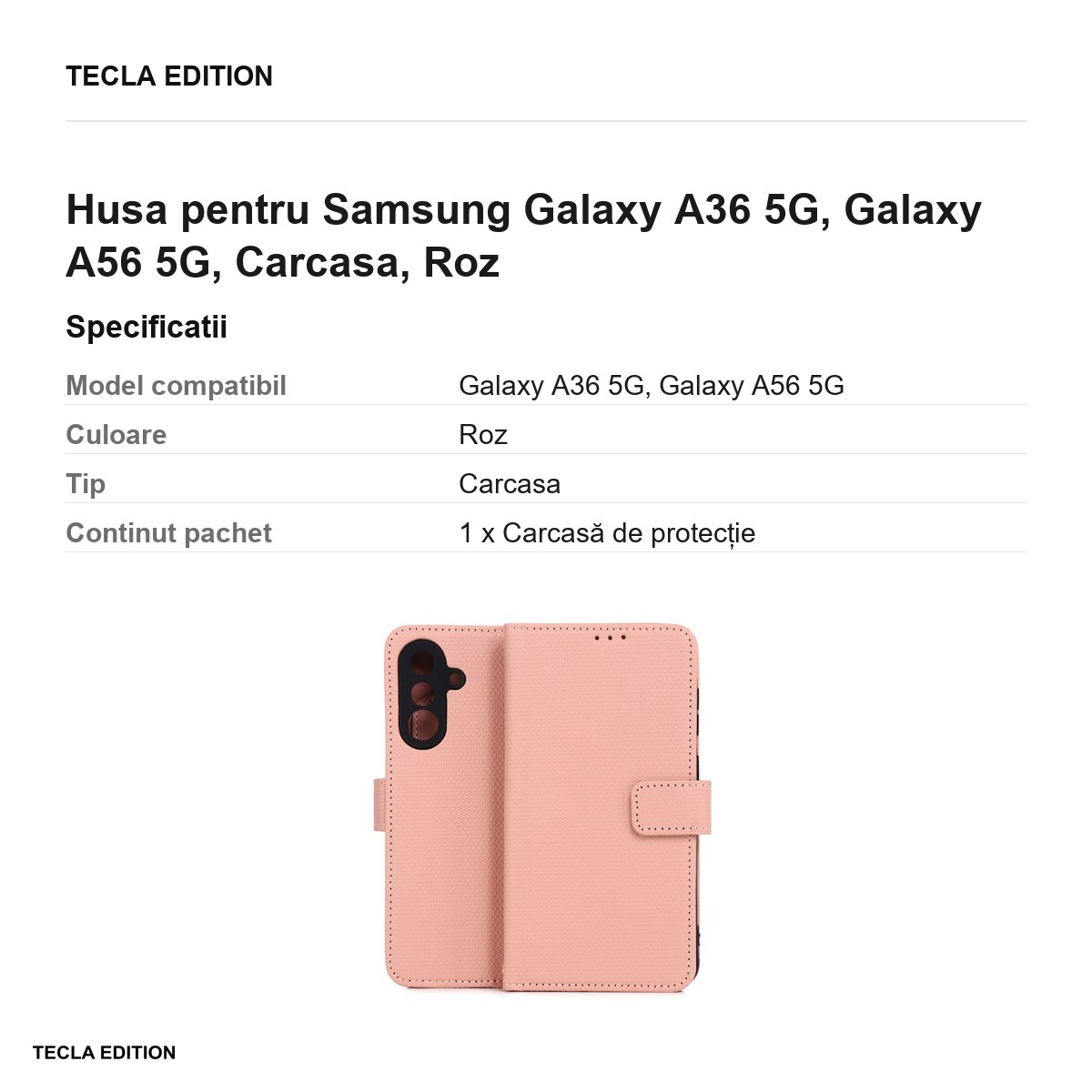 Husa Smart Triangle pentru Samsung Galaxy A36 5G, Galaxy A56 5G, tip carte, Roz [2]