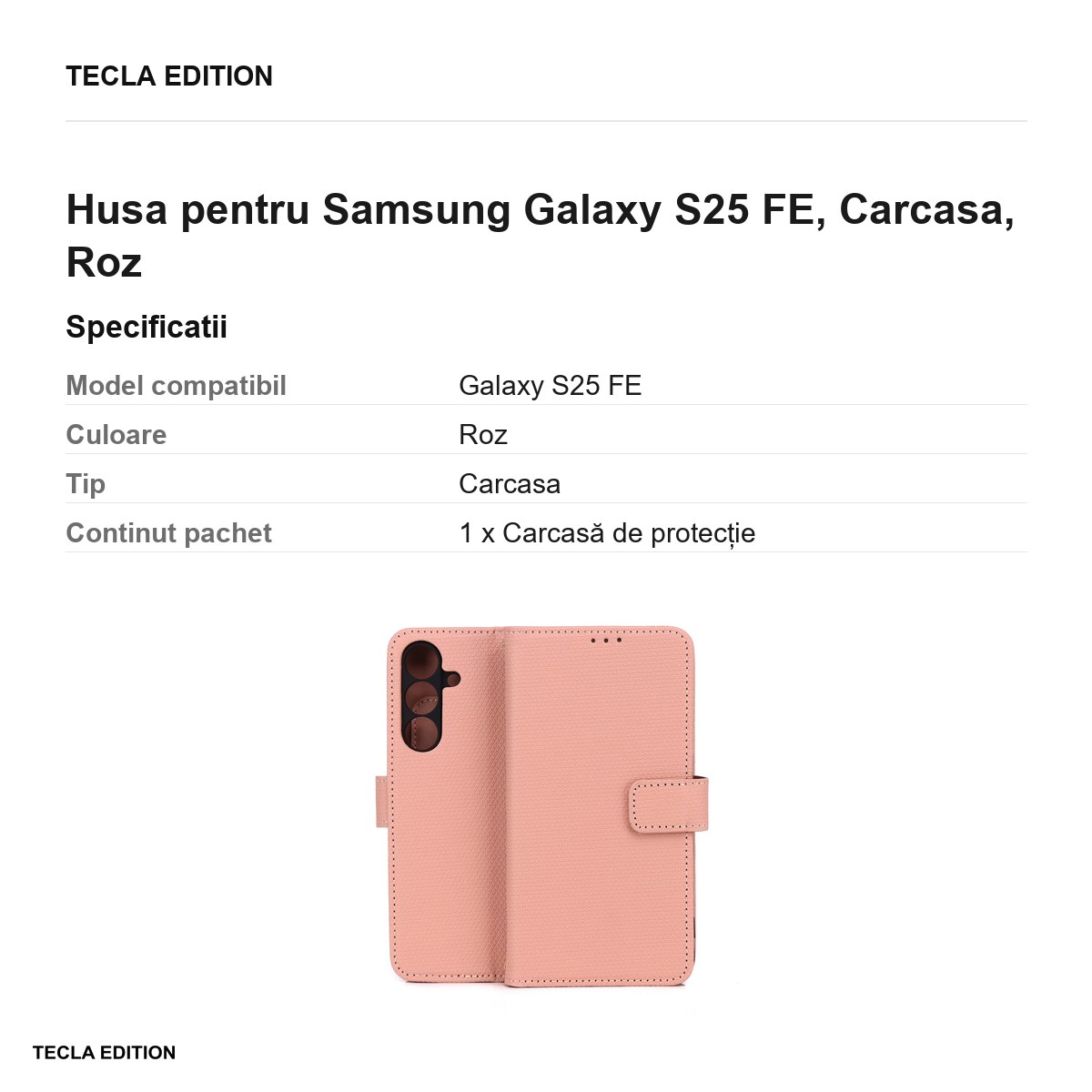 Husa Smart Triangle pentru Samsung Galaxy S25 FE, tip carte, Roz [2]