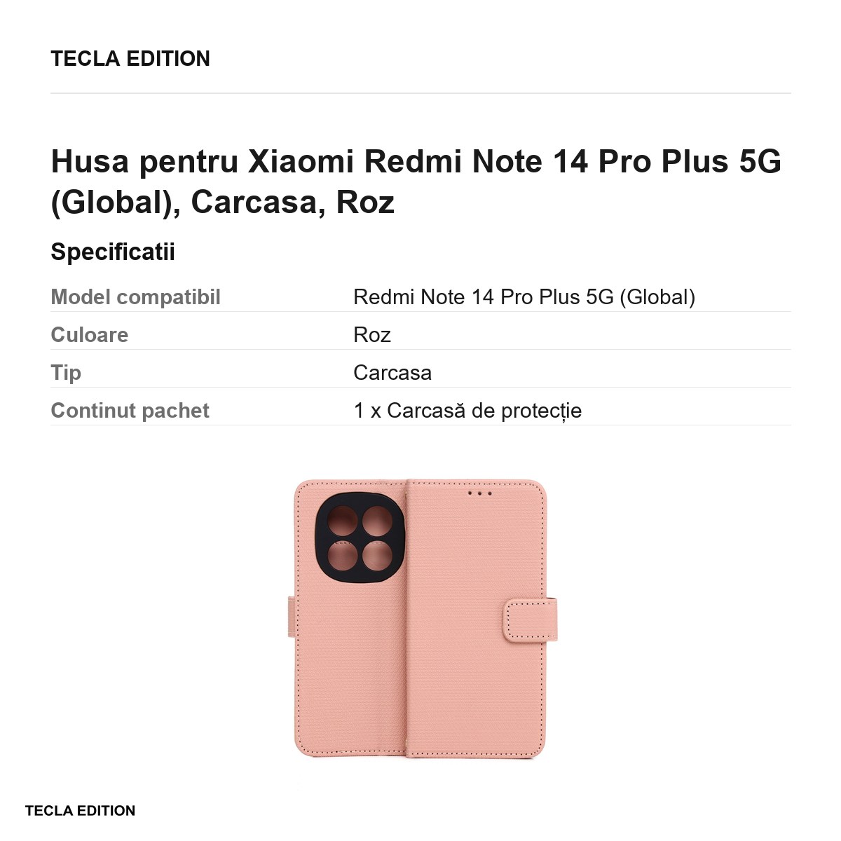Husa Smart Triangle pentru Xiaomi Redmi Note 14 Pro Plus 5G (Global), tip carte, Roz [2]