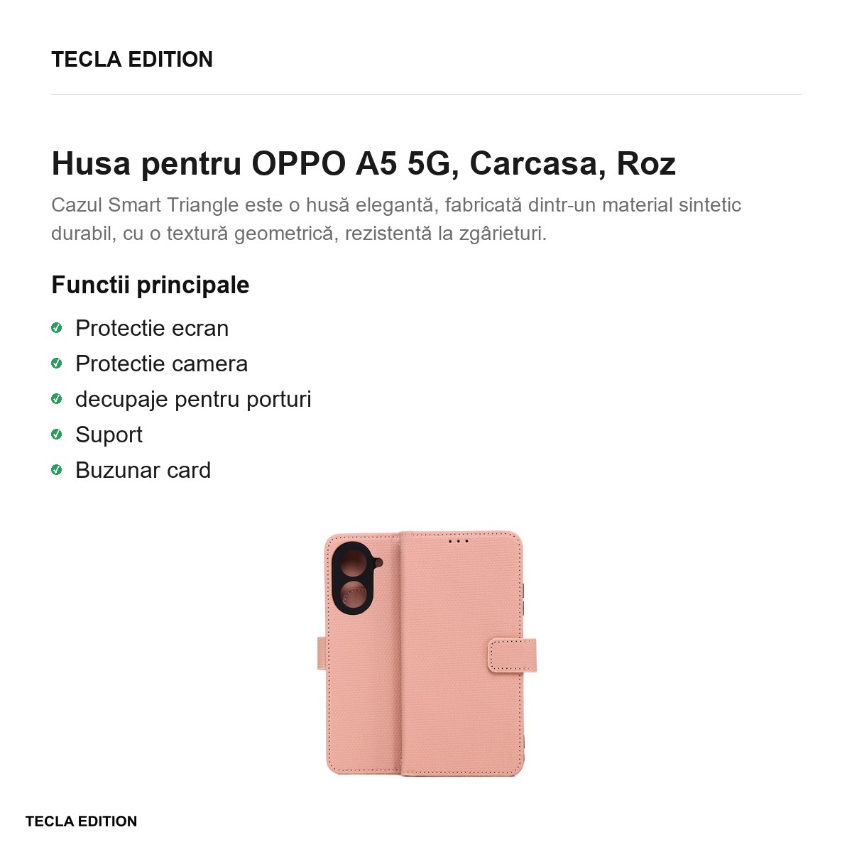 Husa Smart Triangle pentru OPPO A5 5G, tip carte, Roz [1]