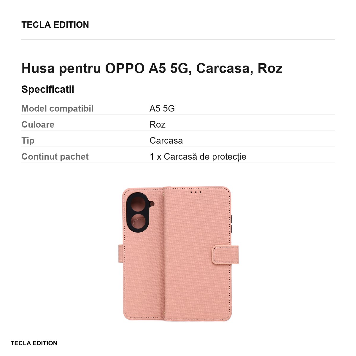 Husa Smart Triangle pentru OPPO A5 5G, tip carte, Roz [2]