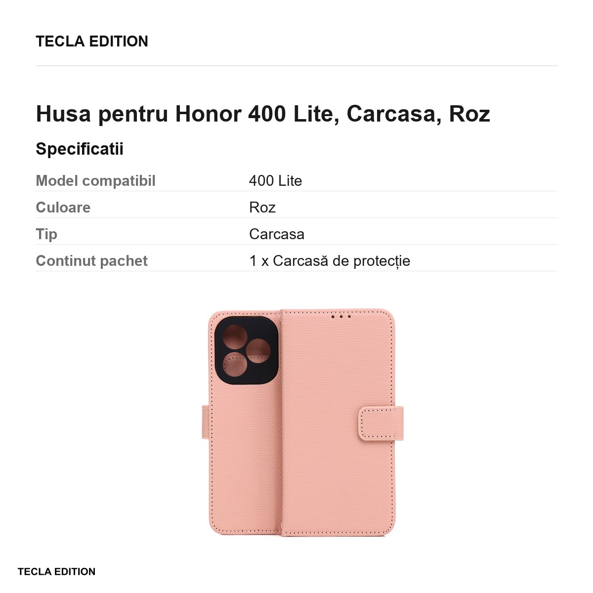 Husa Smart Triangle pentru Honor 400 Lite, tip carte, Roz [2]