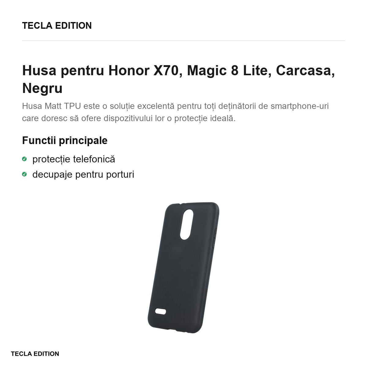 Husa Matt TPU pentru Honor X70, Magic 8 Lite, Carcasa, Negru [1]