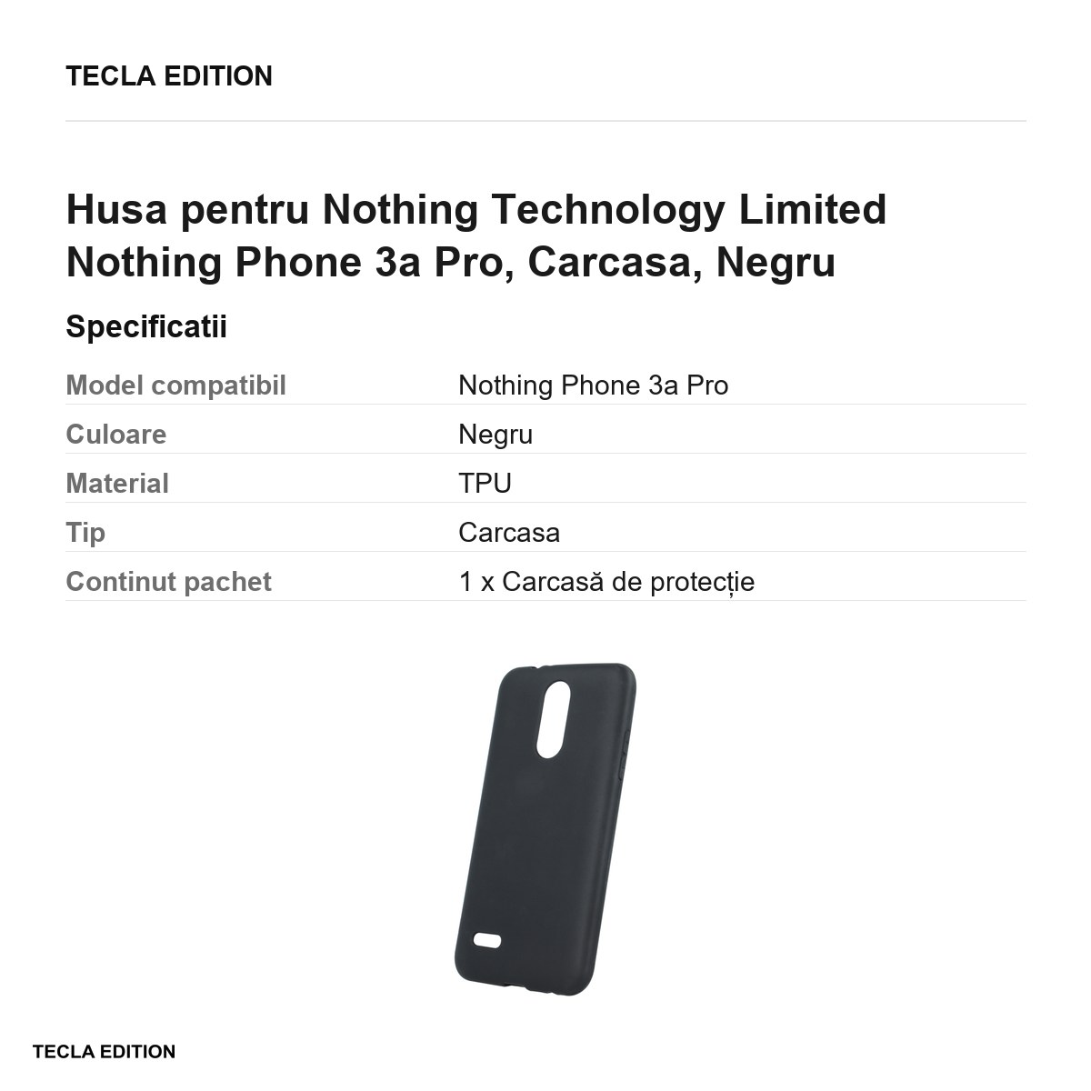 Husa Matt TPU pentru Nothing Technology Limited Nothing Phone 3a Pro, Carcasa, Negru [2]