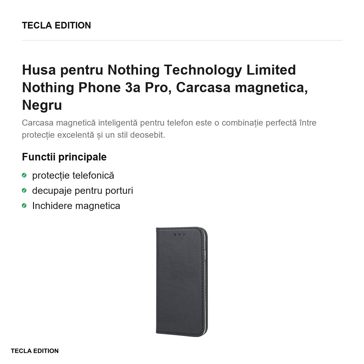 Husa Smart Magnetic pentru Nothing Technology Limited Nothing Phone 3a Pro, tip carte cu inchidere magnetica, Negru [1]