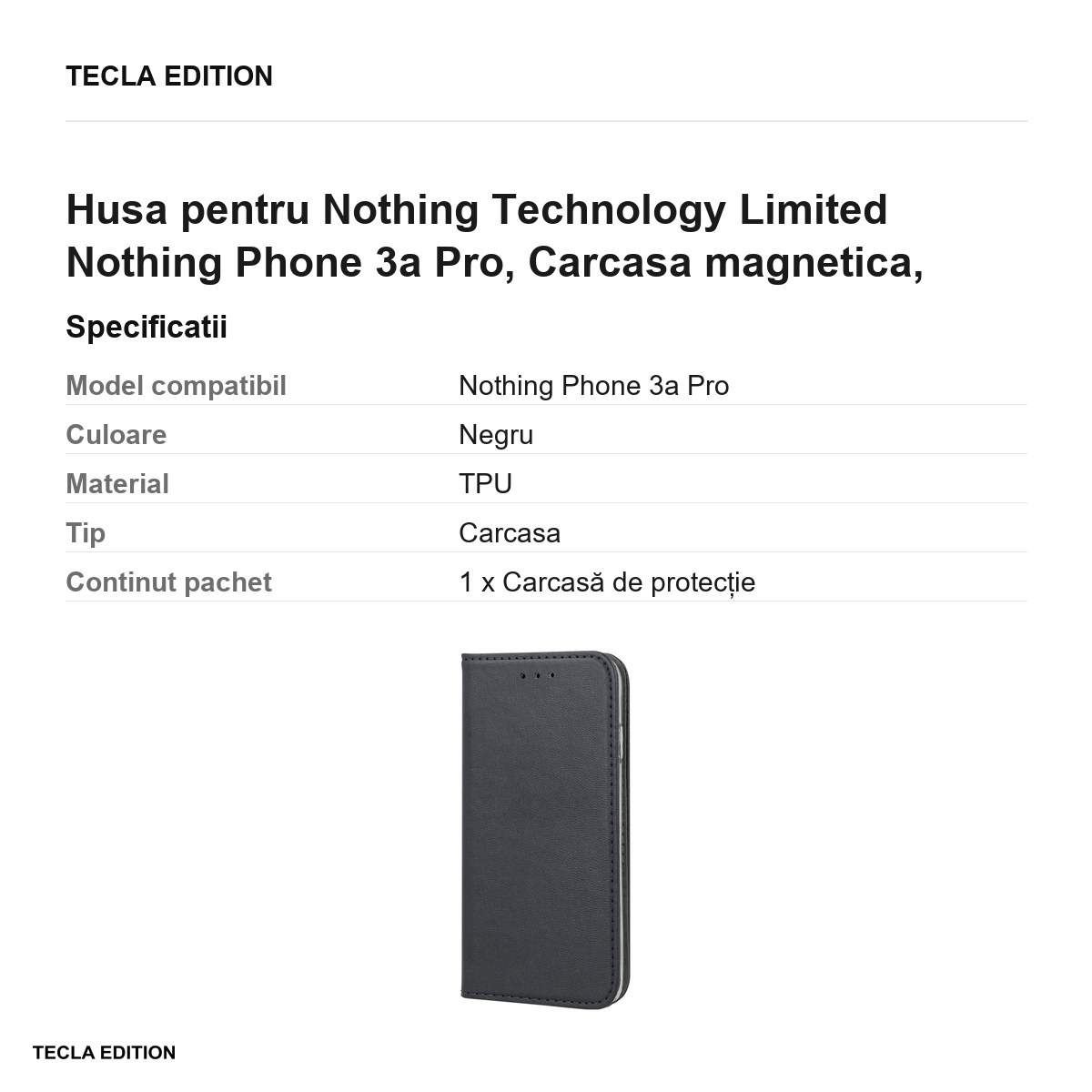 Husa Smart Magnetic pentru Nothing Technology Limited Nothing Phone 3a Pro, tip carte cu inchidere magnetica, Negru [2]