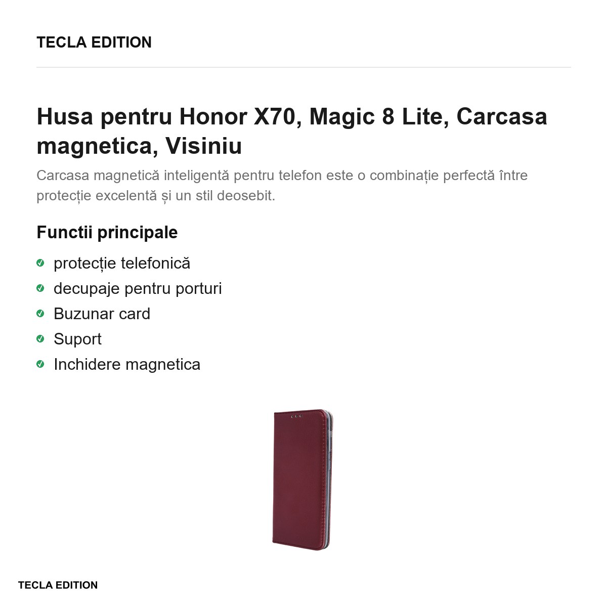 Husa Smart Magnetic pentru Honor X70, Magic 8 Lite, tip carte cu inchidere magnetica, Visiniu [1]
