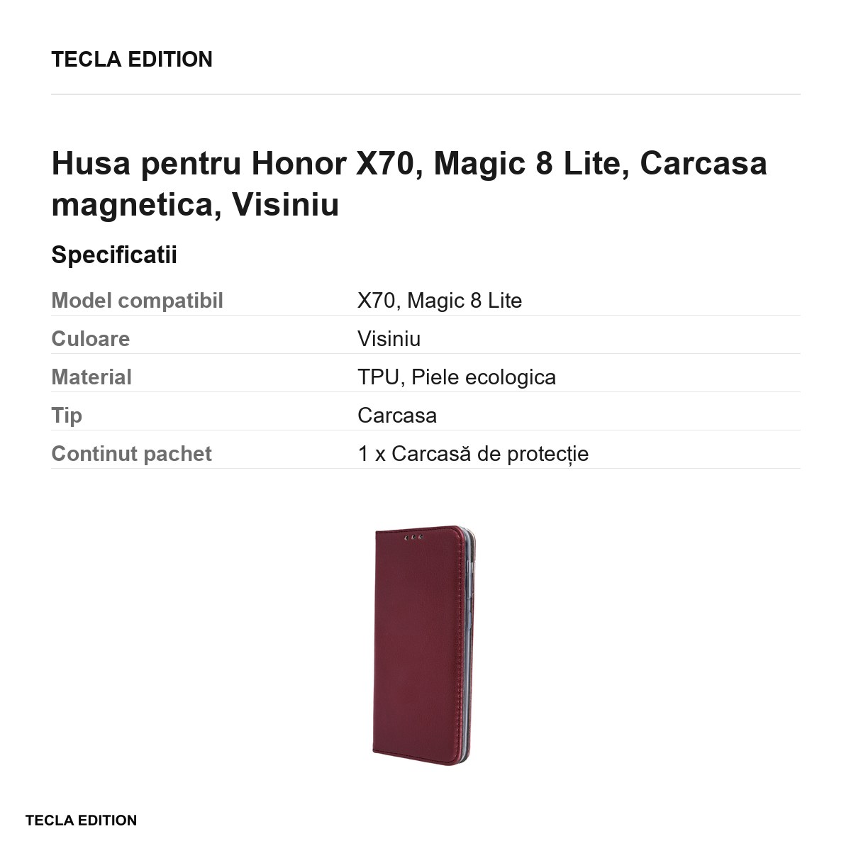 Husa Smart Magnetic pentru Honor X70, Magic 8 Lite, tip carte cu inchidere magnetica, Visiniu [2]