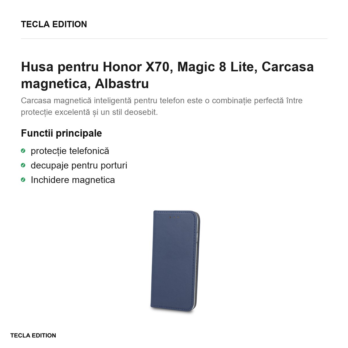 Husa Smart Magnetic pentru Honor X70, Magic 8 Lite, tip carte cu inchidere magnetica, Albastru [1]