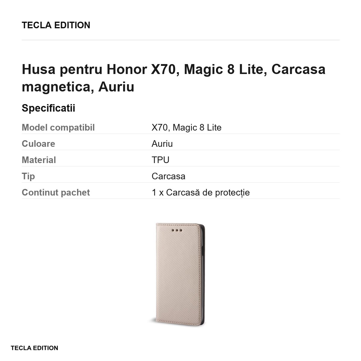 Husa Smart Magnet pentru Honor X70, Magic 8 Lite, tip carte cu inchidere magnetica, Auriu [2]
