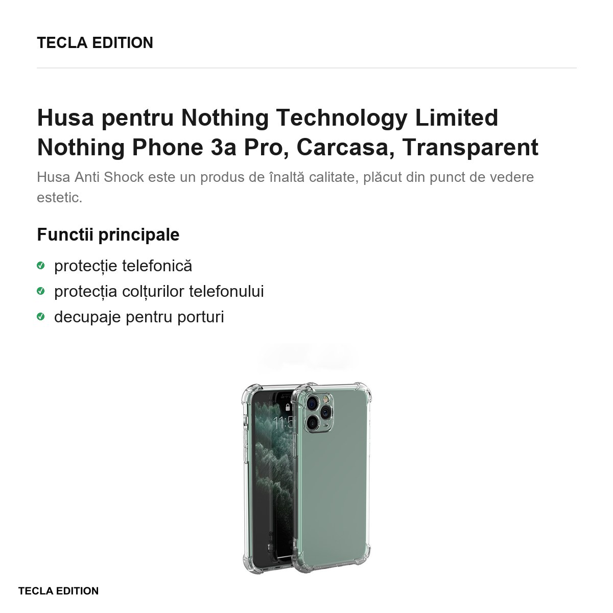 Husa Anti Shock 1,5 mm pentru Nothing Technology Limited Nothing Phone 3a Pro, Carcasa, Transparent [1]