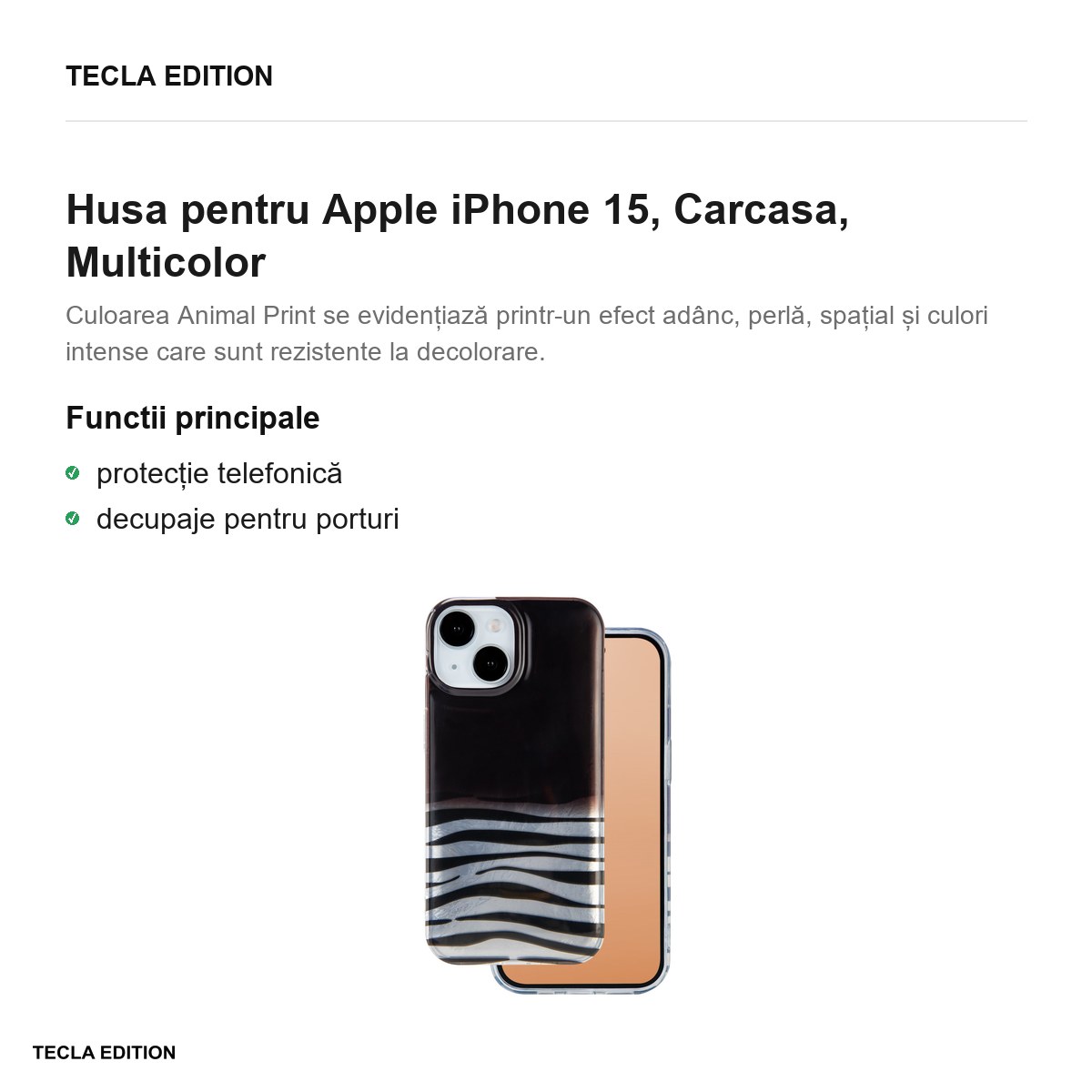 Husa Animal Print Okapi pentru Apple iPhone 15, Carcasa, Multicolor [1]