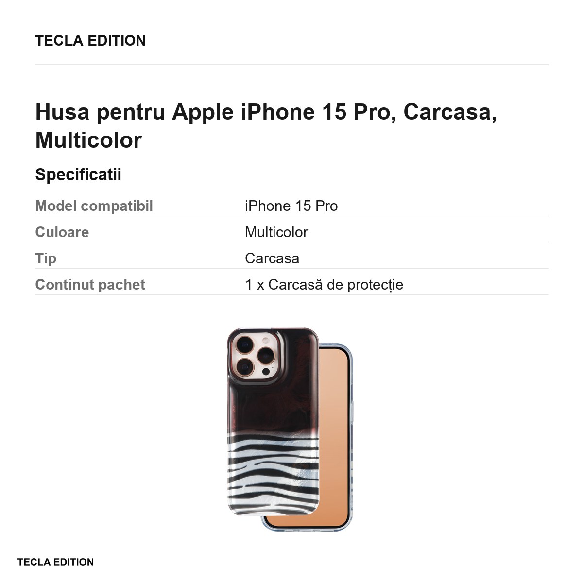 Husa Animal Print Okapi pentru Apple iPhone 15 Pro, Carcasa, Multicolor [2]