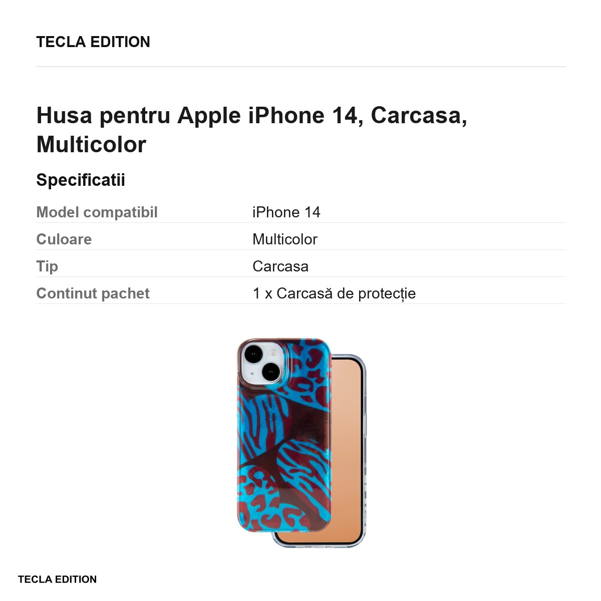 Husa Animal Print Chameleon pentru Apple iPhone 14, Carcasa, Multicolor [2]