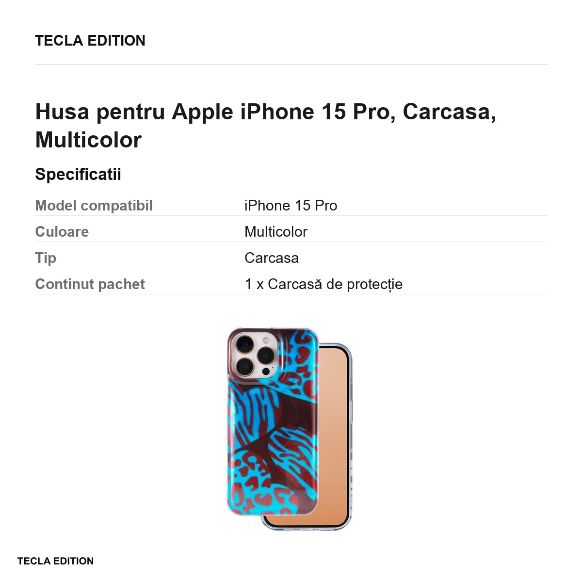 Husa Animal Print Chameleon pentru Apple iPhone 15 Pro, Carcasa, Multicolor [2]