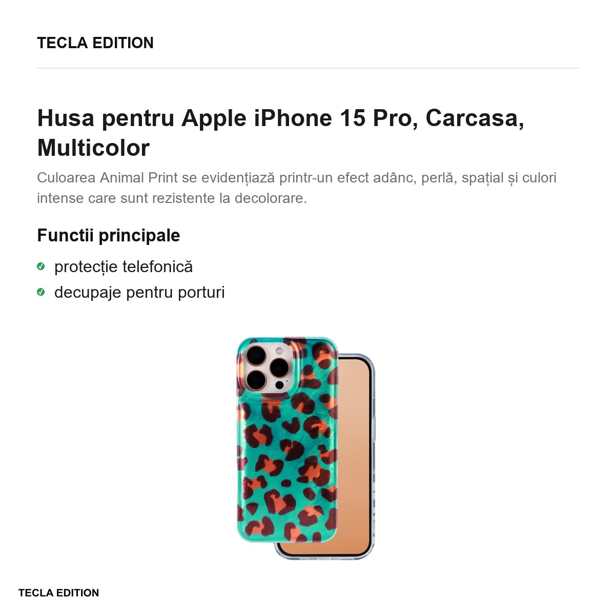 Husa Animal Print Crazy Cheetah pentru Apple iPhone 15 Pro, Carcasa, Multicolor [1]