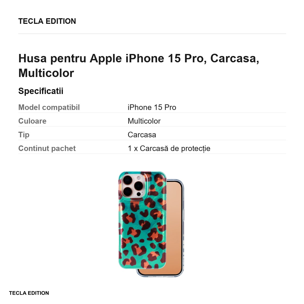 Husa Animal Print Crazy Cheetah pentru Apple iPhone 15 Pro, Carcasa, Multicolor [2]