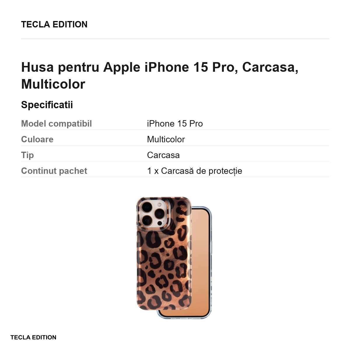 Husa Animal Print Panther pentru Apple iPhone 15 Pro, Carcasa, Multicolor [2]