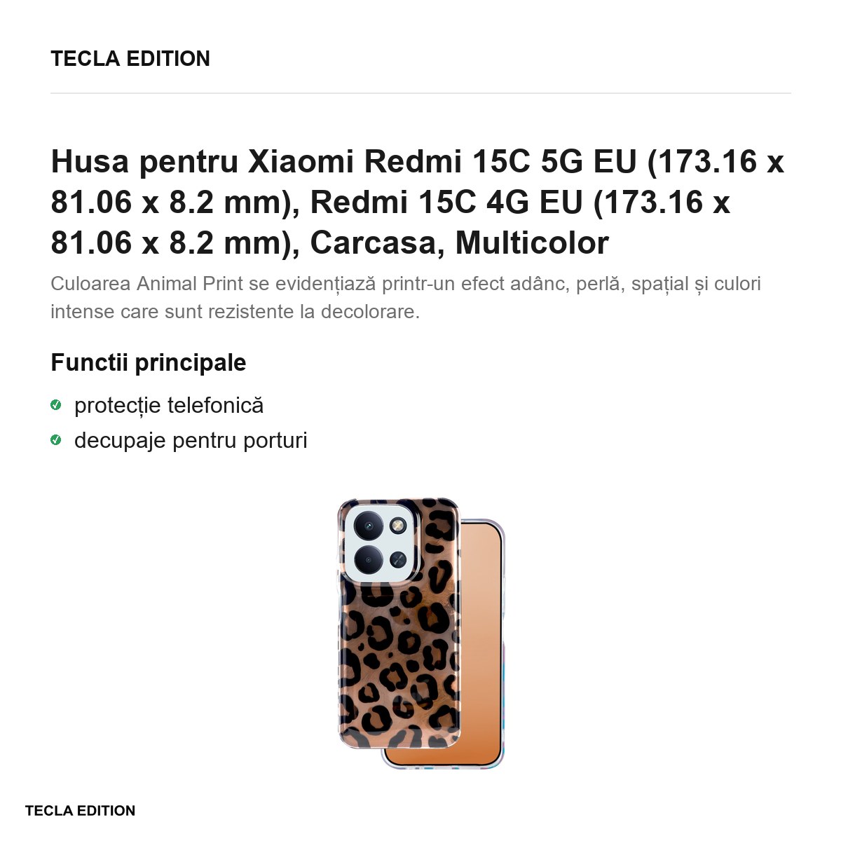 Husa Animal Print Panther pentru Xiaomi Redmi 15C 5G EU, Redmi 15C 4G EU, Carcasa, Multicolor [1]