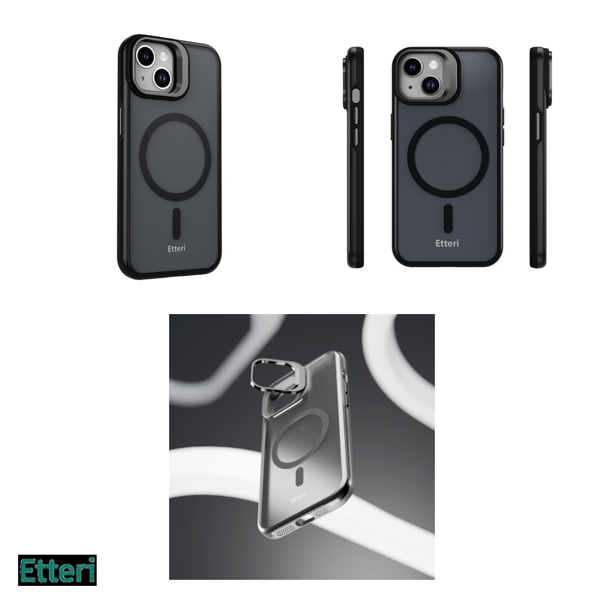 Husa Etteri Morning Fog pentru Apple iPhone 14, Carcasa magnetica, Negru [3]