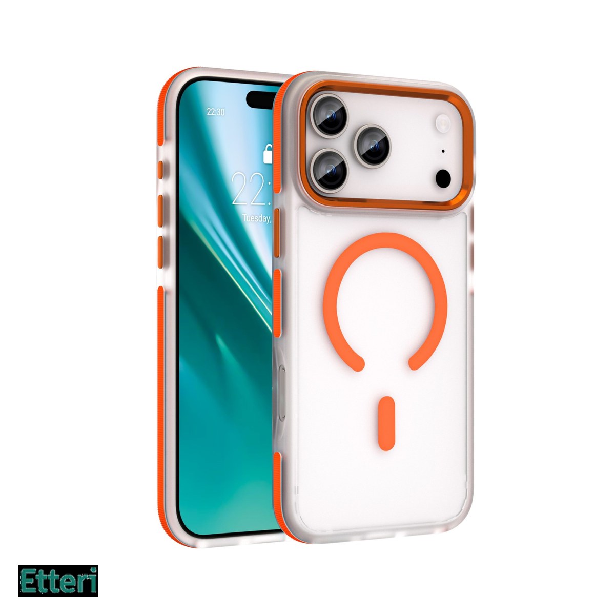 Huse si protectii smartphone - Husa Etteri Icy Mag pentru Apple iPhone 15, Carcasa magnetica, Portocaliu