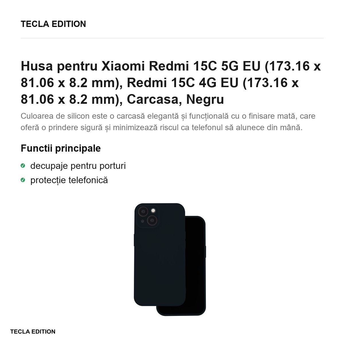 Husa Silicon Box pentru Xiaomi Redmi 15C 5G EU, Redmi 15C 4G EU, Carcasa, Negru [1]