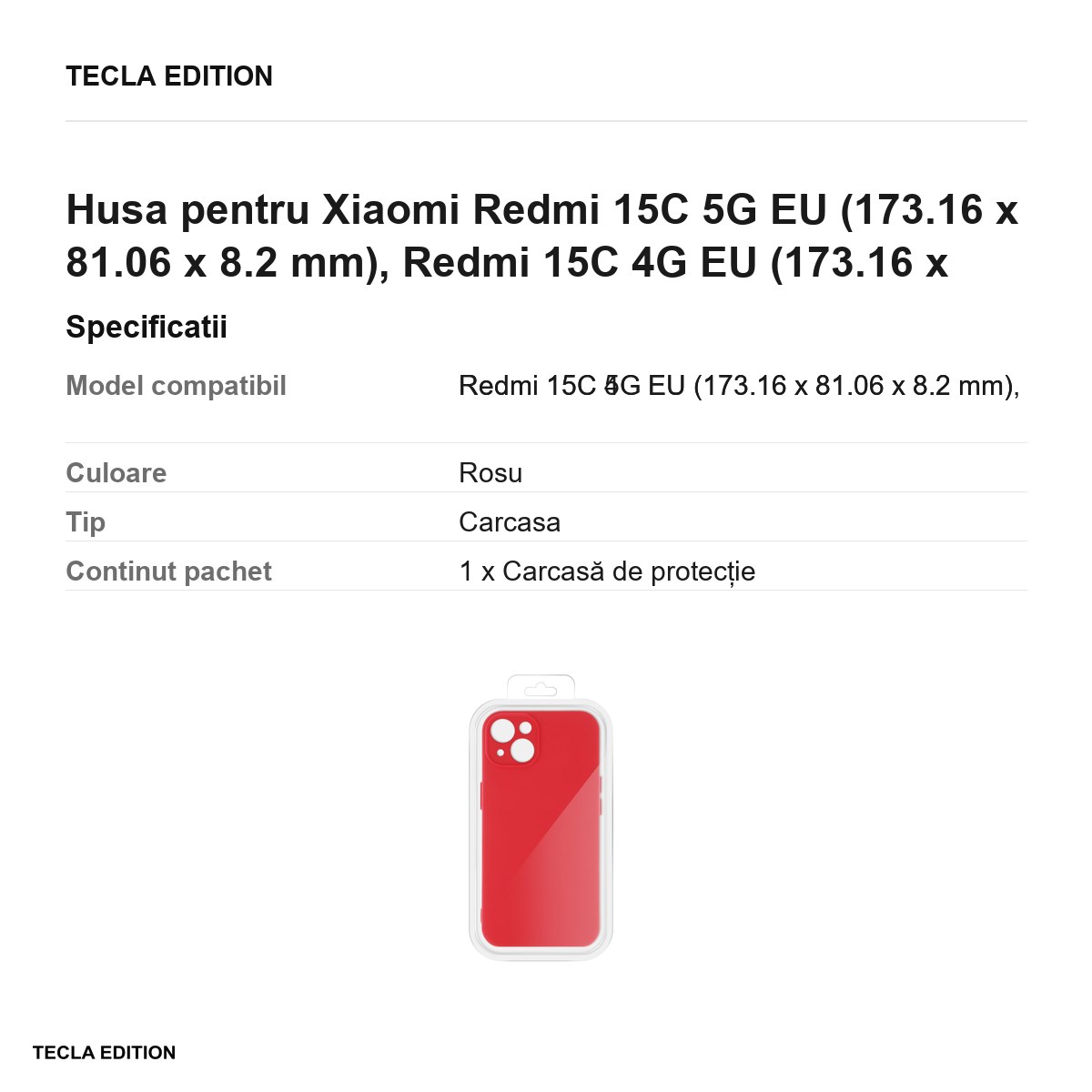 Husa Silicon Box pentru Xiaomi Redmi 15C 5G EU, Redmi 15C 4G EU, Carcasa, Rosu [2]