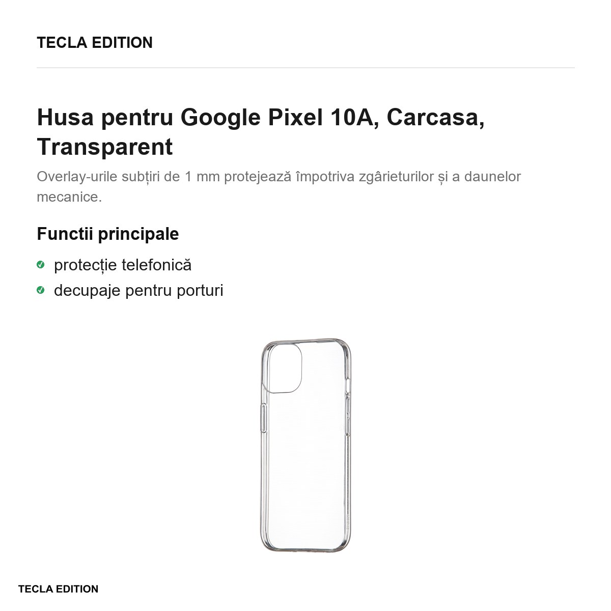 Husa Slim 1 mm pentru Google Pixel 10A, Carcasa, Transparent [1]