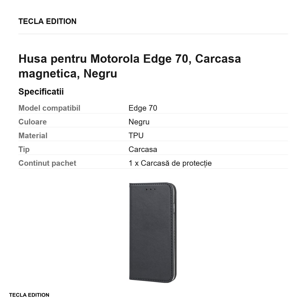 Husa Smart Magnetic pentru Motorola Edge 70, tip carte cu inchidere magnetica, Negru [2]