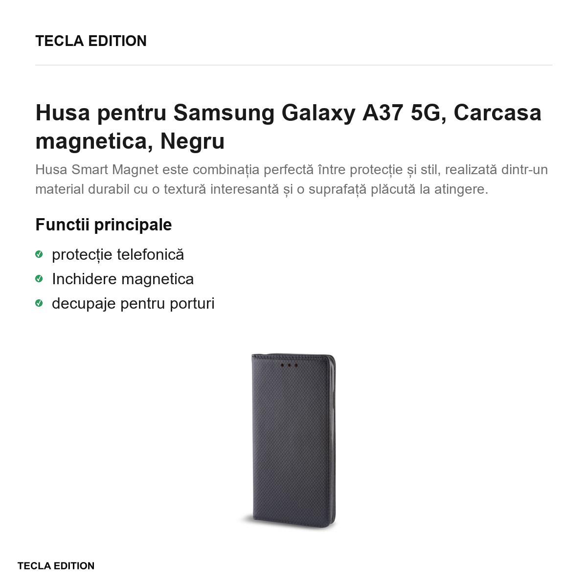 Husa Smart Magnet pentru Samsung Galaxy A37 5G, tip carte cu inchidere magnetica, Negru [1]