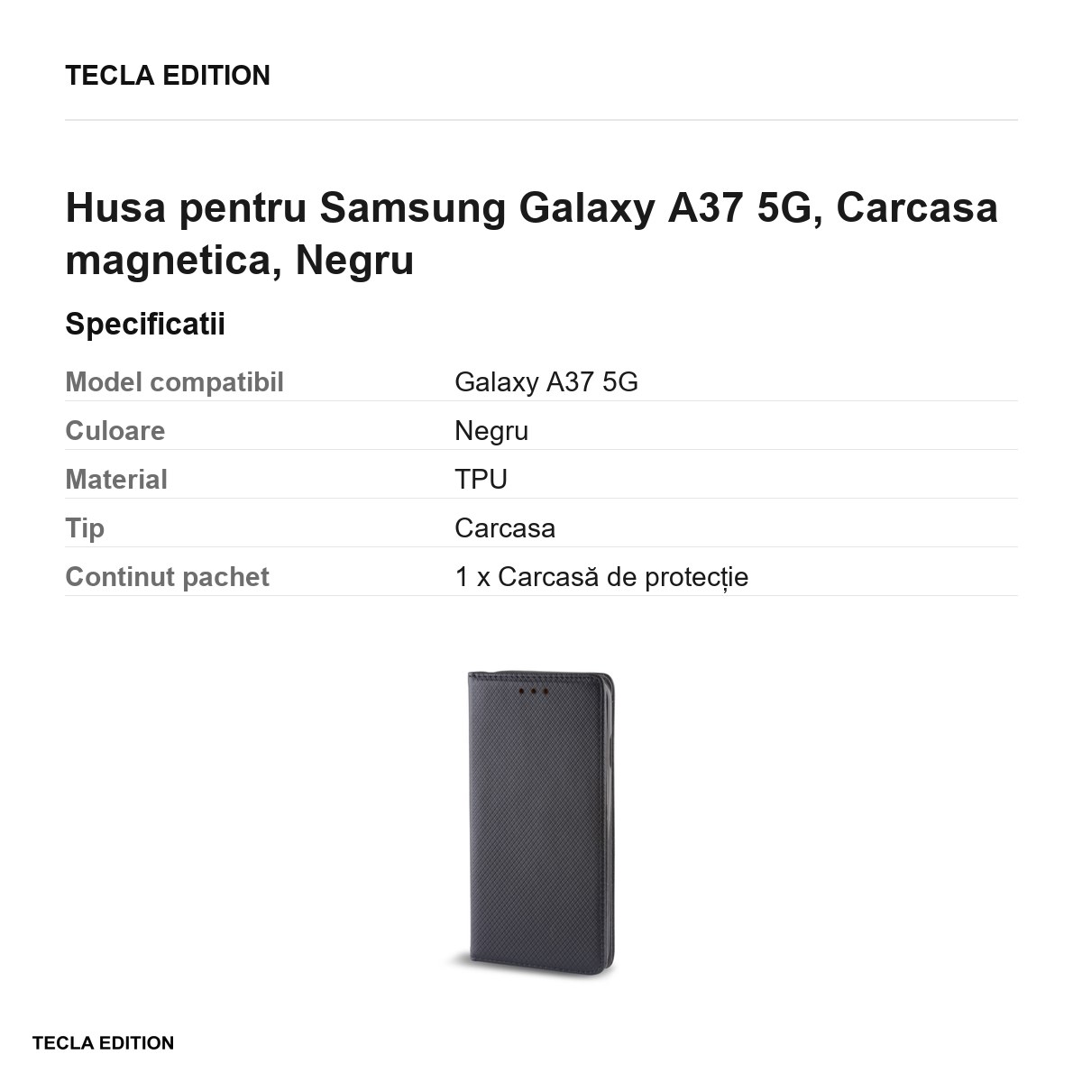 Husa Smart Magnet pentru Samsung Galaxy A37 5G, tip carte cu inchidere magnetica, Negru [2]