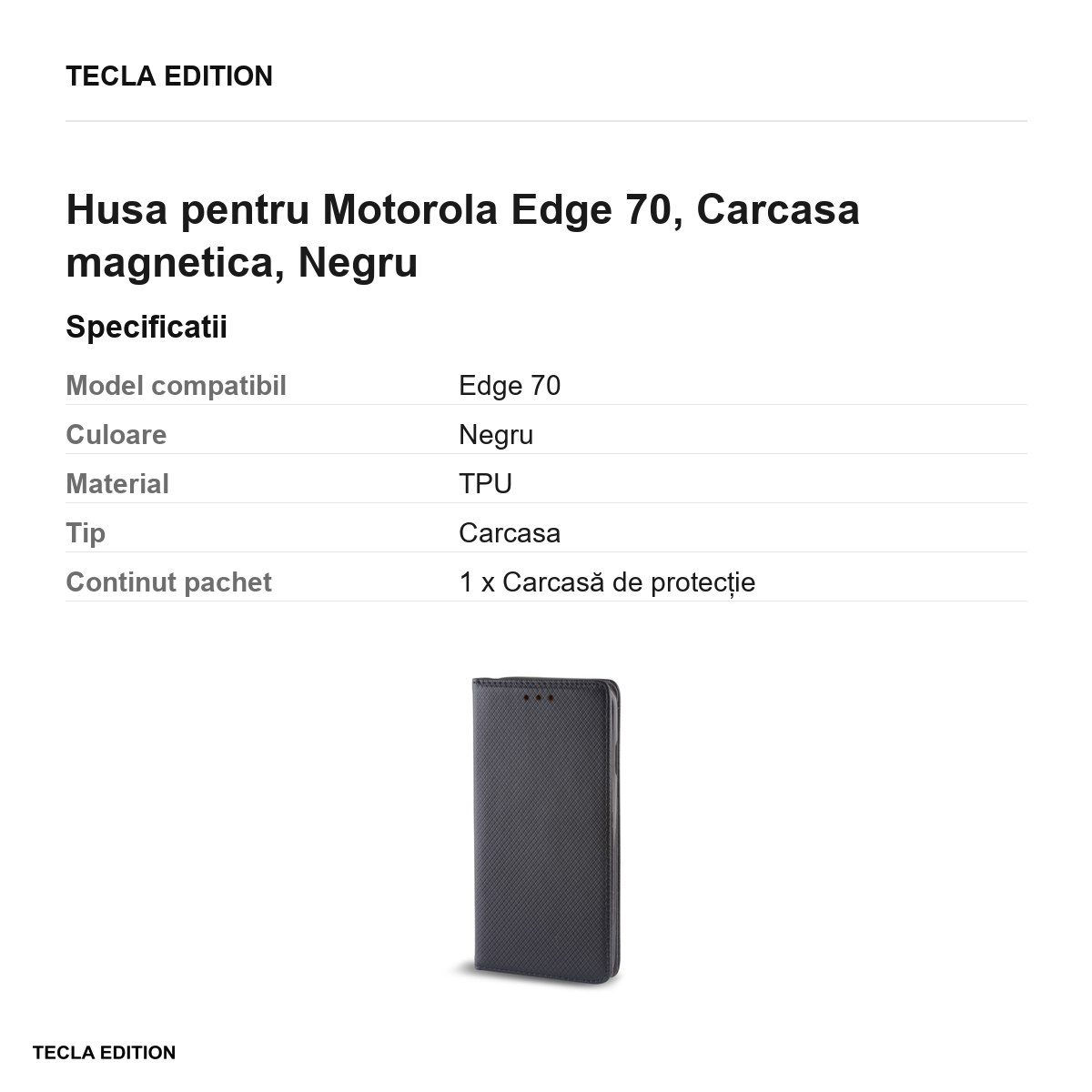 Husa Smart Magnet pentru Motorola Edge 70, tip carte cu inchidere magnetica, Negru [2]